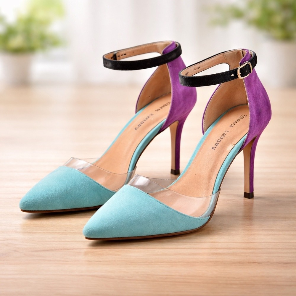 Chinese Laundry Turquoise Purple Colorblock Pointed Toe Ankle Strap‎ Pumps 7.5